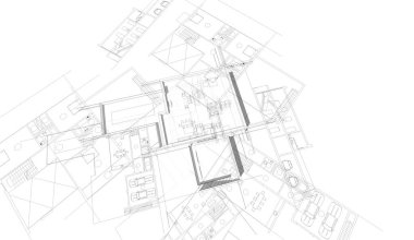 Mimari sanat konseptinde soyut çizgiler, minimum geometrik şekiller. 
