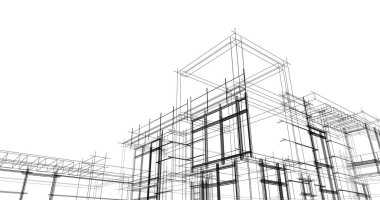 Arkaplanda mimari bina 3d illüstrasyon