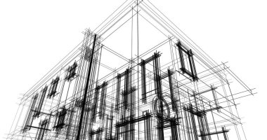 Arkaplanda mimari bina 3d illüstrasyon