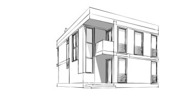 Arkaplanda mimari bina 3d illüstrasyon