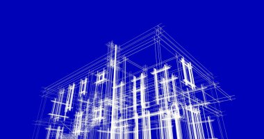 Arkaplanda mimari bina 3d illüstrasyon