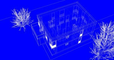 Arkaplanda mimari bina 3d illüstrasyon