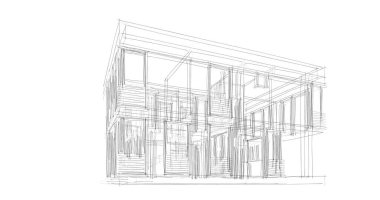 Arkaplanda mimari bina 3d illüstrasyon