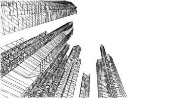 Arkaplanda mimari bina 3d illüstrasyon