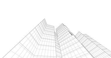 Arkaplanda mimari bina 3d illüstrasyon