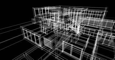 Arkaplanda mimari bina 3d illüstrasyon