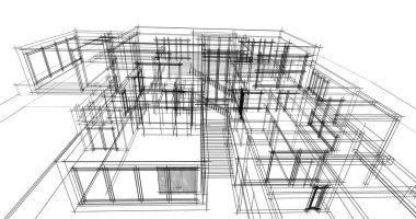 Arkaplanda mimari bina 3d illüstrasyon