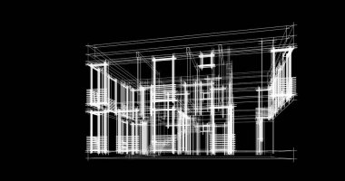 Arkaplanda mimari bina 3d illüstrasyon