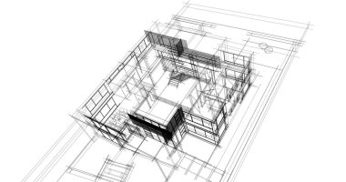 Arkaplanda mimari bina 3d illüstrasyon