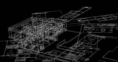 Mimari sanat konseptinde soyut çizgiler, minimum geometrik şekiller. 