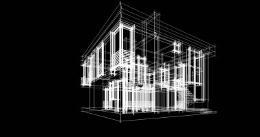 Arkaplanda mimari bina 3d illüstrasyon