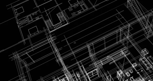 Elvont Rajzvonalak Építészeti Képzőművészetben Minimális Geometriai Formák — Stock Fotó