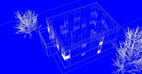 Arkaplanda mimari bina 3d illüstrasyon