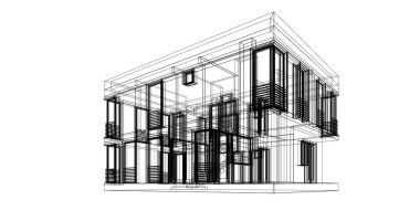 Arkaplanda mimari bina 3d illüstrasyon