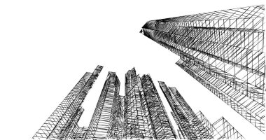 Arkaplanda mimari bina 3d illüstrasyon