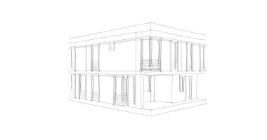 Arkaplanda mimari bina 3d illüstrasyon