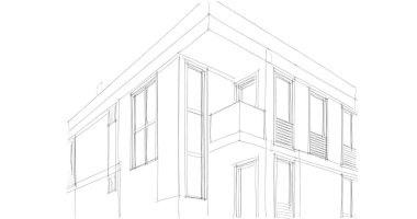 Arkaplanda mimari bina 3d illüstrasyon