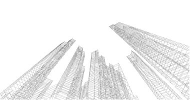 Arkaplanda mimari bina 3d illüstrasyon