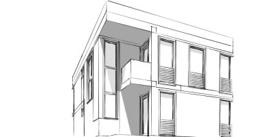 Arkaplanda mimari bina 3d illüstrasyon