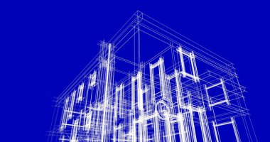 Arkaplanda mimari bina 3d illüstrasyon