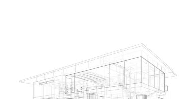 Arkaplanda mimari bina 3d illüstrasyon