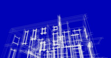 Arkaplanda mimari bina 3d illüstrasyon