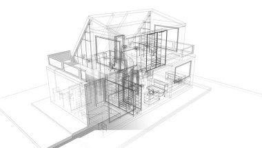 Arkaplanda mimari bina 3d illüstrasyon,