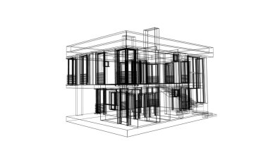 Arkaplanda mimari bina 3d illüstrasyon