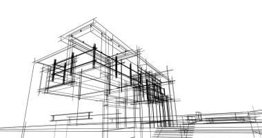 Arkaplanda mimari bina 3d illüstrasyon