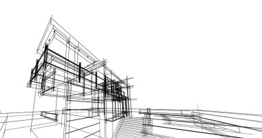 Arkaplanda mimari bina 3d illüstrasyon