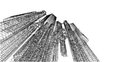 Arkaplanda mimari bina 3d illüstrasyon