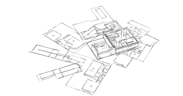 Líneas Abstractas Dibujo Concepto Arte Arquitectónico Formas Geométricas Mínimas —  Fotos de Stock