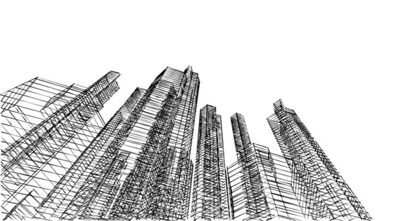 Arkaplanda mimari bina 3d illüstrasyon