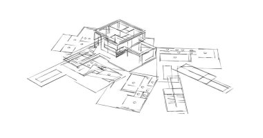 Mimari sanat konseptinde soyut çizgiler, minimum geometrik şekiller. 
