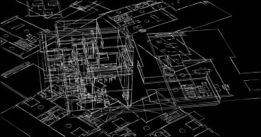 Mimari sanat konseptinde soyut çizgiler, minimum geometrik şekiller. 