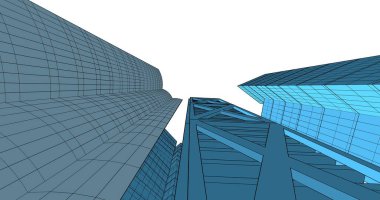 Arkaplanda mimari bina 3d illüstrasyon