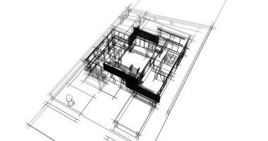Arkaplanda mimari bina 3d illüstrasyon