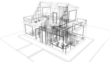 Arkaplanda mimari bina 3d illüstrasyon