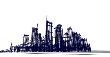 Arkaplanda mimari bina 3d illüstrasyon