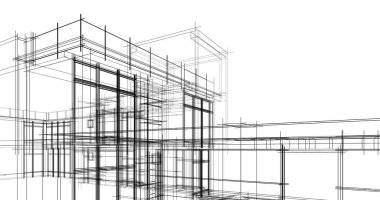 3d mimari duvar kağıdı tasarımı, dijital bina çizimi 