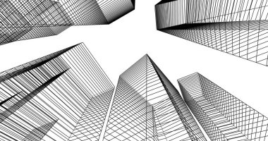 Arkaplanda mimari bina 3d illüstrasyon