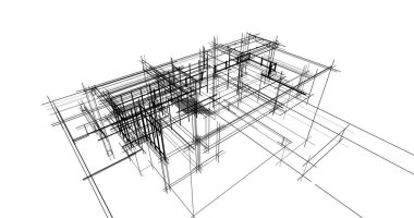 Arkaplanda mimari bina 3d illüstrasyon