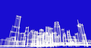 Arkaplanda mimari bina 3d illüstrasyon