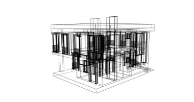 Arkaplanda mimari bina 3d illüstrasyon
