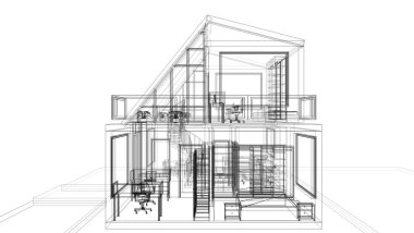 Arkaplanda mimari bina 3d illüstrasyon