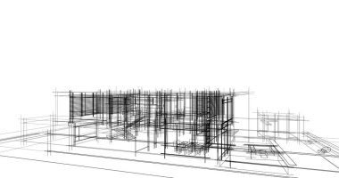 Arkaplanda mimari bina 3d illüstrasyon