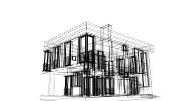 Arkaplanda mimari bina 3d illüstrasyon