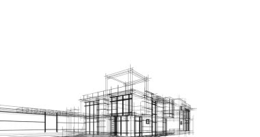 Arkaplanda mimari bina 3d illüstrasyon