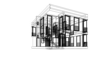 Arkaplanda mimari bina 3d illüstrasyon