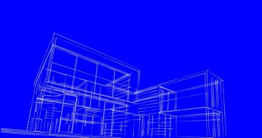 Arkaplanda mimari bina 3d illüstrasyon